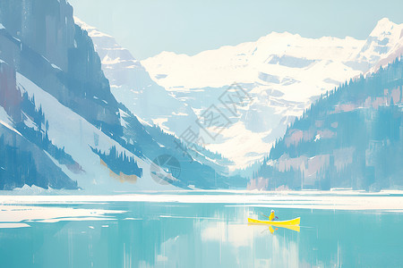 冬季湖水安静美丽的湖泊插画