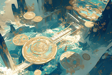 铂金背景漂浮的铂金平台插画
