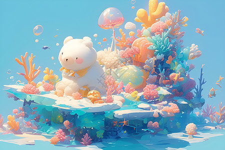 海底探险小熊背景图片