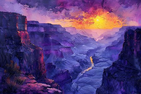 东巴大峡谷壮丽天际彩色卷插画