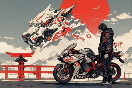 卡通骑士摩托车骑士插画