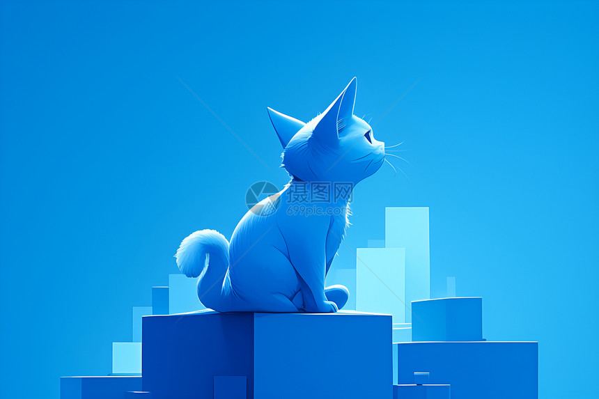 优雅城市中的蓝色猫图片