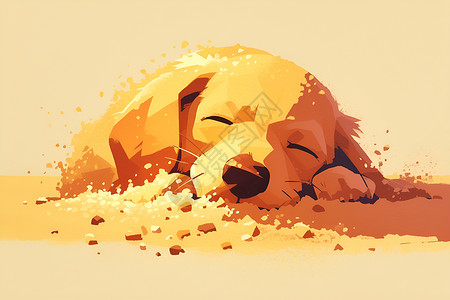 趴着睡觉的小狗沙滩上一只狗狗插画
