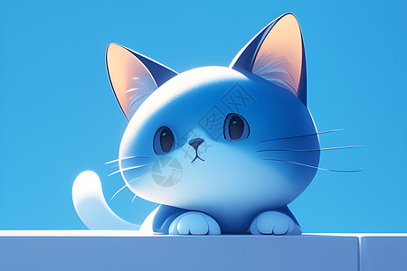 蓝色背景中的猫简约插画背景图片