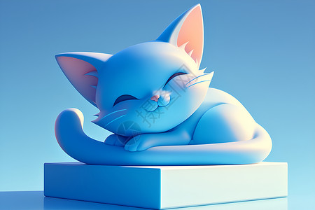 蓝色猫咪的凝重姿态插画