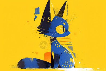 蓝猫与明黄背景背景图片