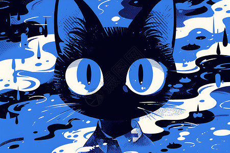 瞪大眼睛的猫咪涂鸦插画