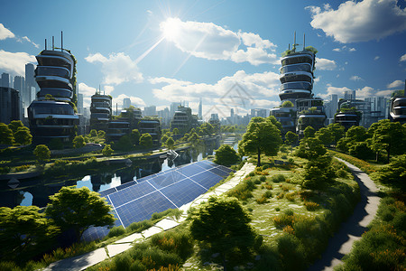 绿色高楼绿色的新能源城市插画