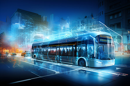 交通未来未来的科技公交车插画