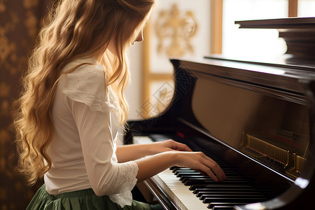 钢琴女孩正在弹奏钢琴的女子背景