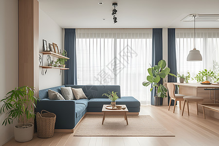 客厅里的沙发和绿植背景图片