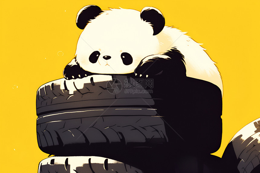 轮胎上的熊猫图片