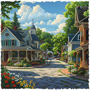 小镇中的房子背景图片