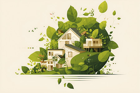 设计的绿叶和房屋背景图片