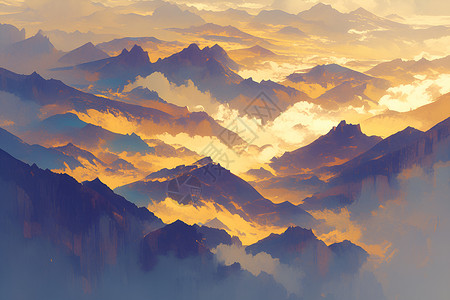绘画的山脉迷雾背景图片