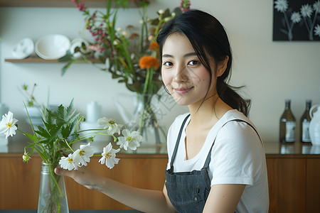 女子插花背景图片