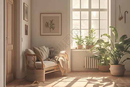 明亮客厅里的植物背景图片