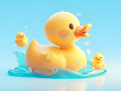 可爱的小鸭小鸭游泳插画