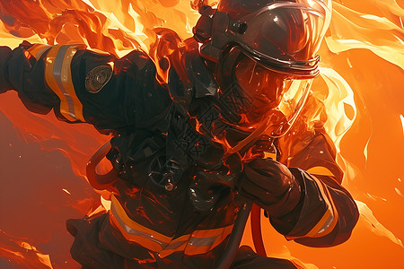 烈火英雄无畏的消防员与烈火搏斗插画
