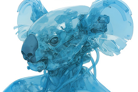 蓝色机器人背景蓝色机械考拉插画