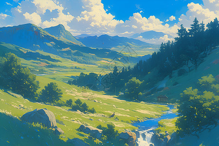 蓝天白云和山谷背景图片