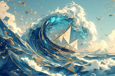 海浪上的帆船背景图片