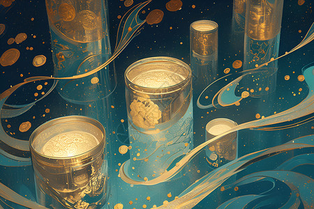 金戬水上的金圆柱插画