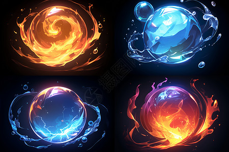 创意火焰光效四个水晶球插画