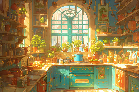 阳光洒满厨房背景图片