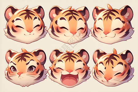 心情表情可爱的老虎表情包插画
