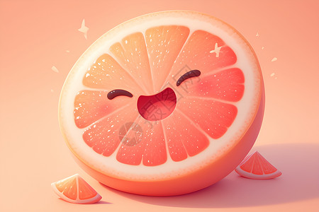 红葡萄柚一个可爱的切片橙子插画