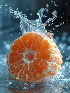 溅起水果橘子在水中溅起水花背景