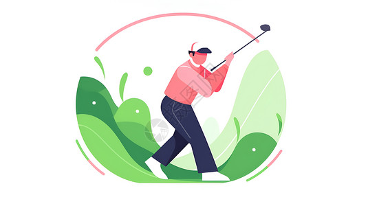 高尔夫球杆绿茵场上的插画插画