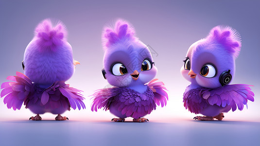 紫色羽毛的小鸟们背景图片