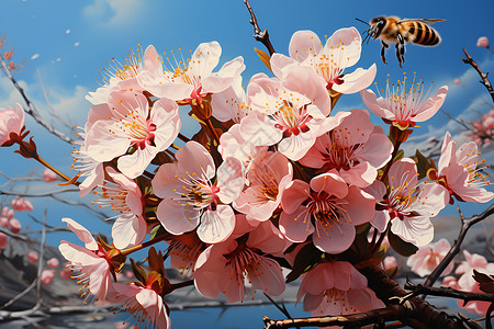 蜜蜂花朵蜜蜂采集花蜜插画