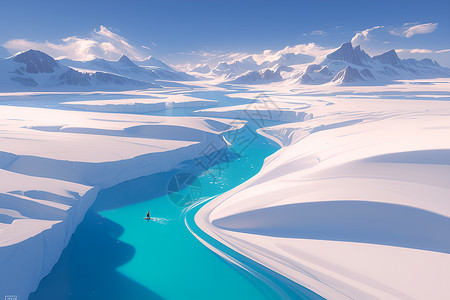 大素材百度云冰雪大地中的蜿蜒河流插画