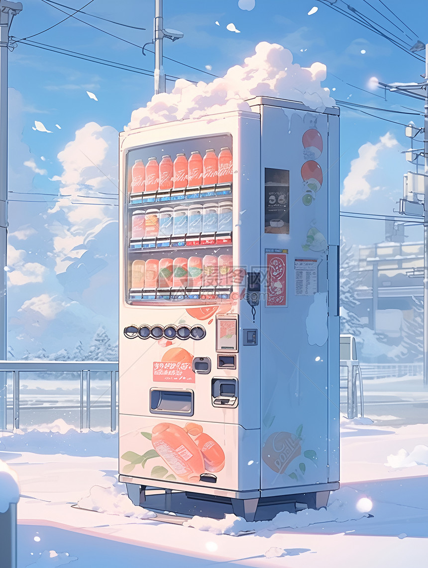 雪地中一台自动售货机图片
