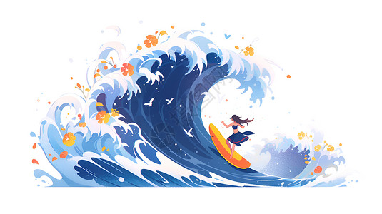 海洋冲浪冲浪的女孩插画