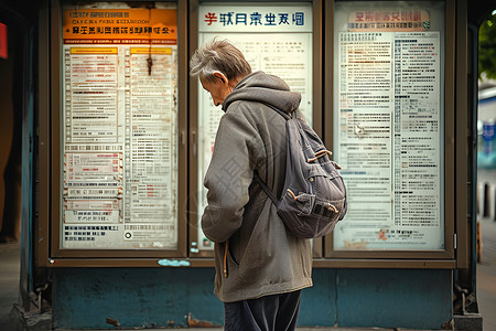 公告板前的男人背景图片