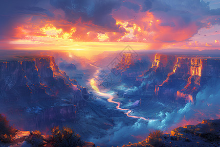 原始地貌黎明时分大峡谷插画