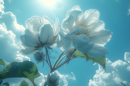 蓬松柔软白云蓝天下的两朵棉花背景