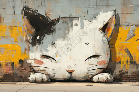 墙上的猫咪涂鸦背景图片