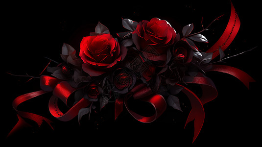 黑色背景花朵神秘的暗红玫瑰插画