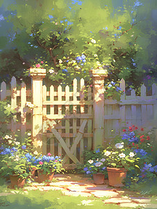 木门背景安静的花园插画