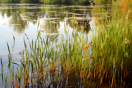 湖畔的水草背景图片