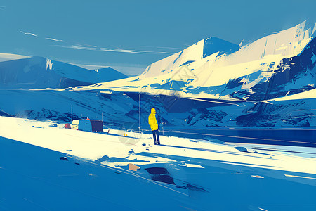 雪山下安营扎寨的探险家背景图片