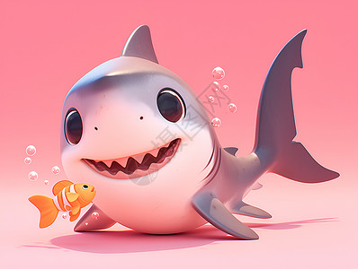 巨齿鲨大白鲨和小丑鱼插画