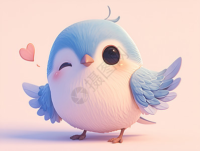 蓝色羽毛背景可爱的蓝色小鸟插画