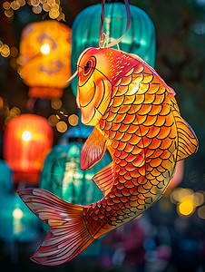 集鱼灯五彩斑斓的鱼灯背景
