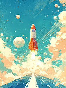 喷射素材奇妙的火箭之旅插画